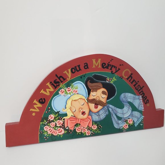 VTG Christmas Wall Decor Hanging Wood Plaque Handpainted Carolers Holiday Wishes - Picture 4 of 6